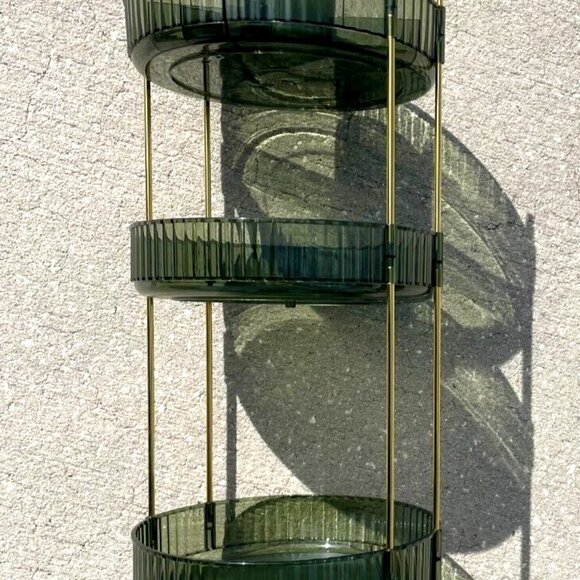 3 Rotating Shelves Storage Container Make Up Spices 12 1/2" x 9 1/2 Gray Plastic - Picture 5 of 9